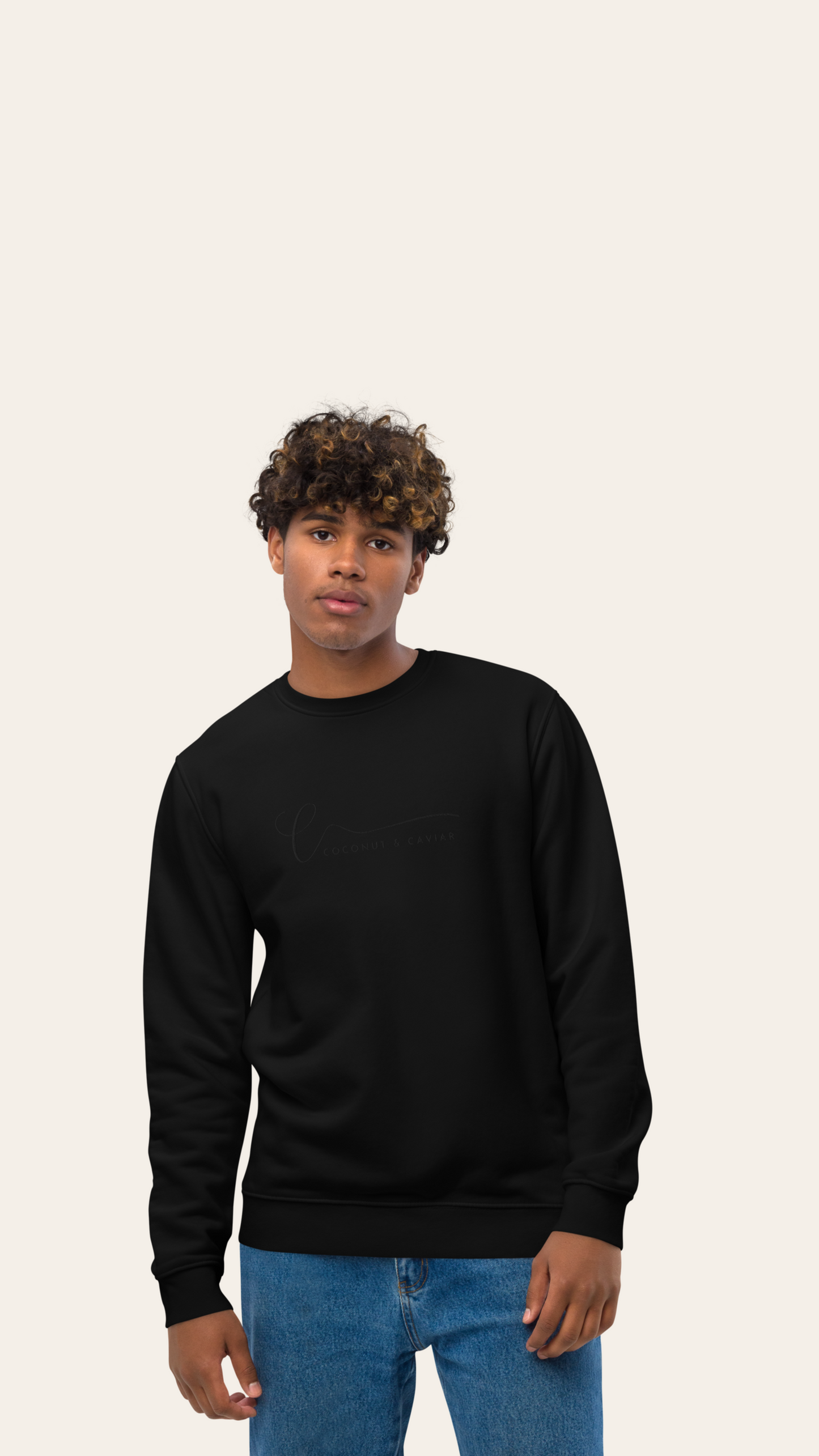 Coconut & Caviar Blackout Cursive Embroidered Logo Unisex Eco Sweatshirt